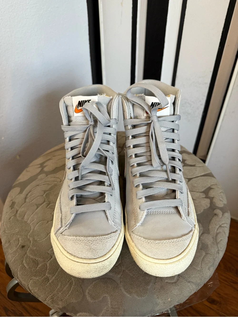 Nike Women's Light Gray Suede High-Top Sneakers
